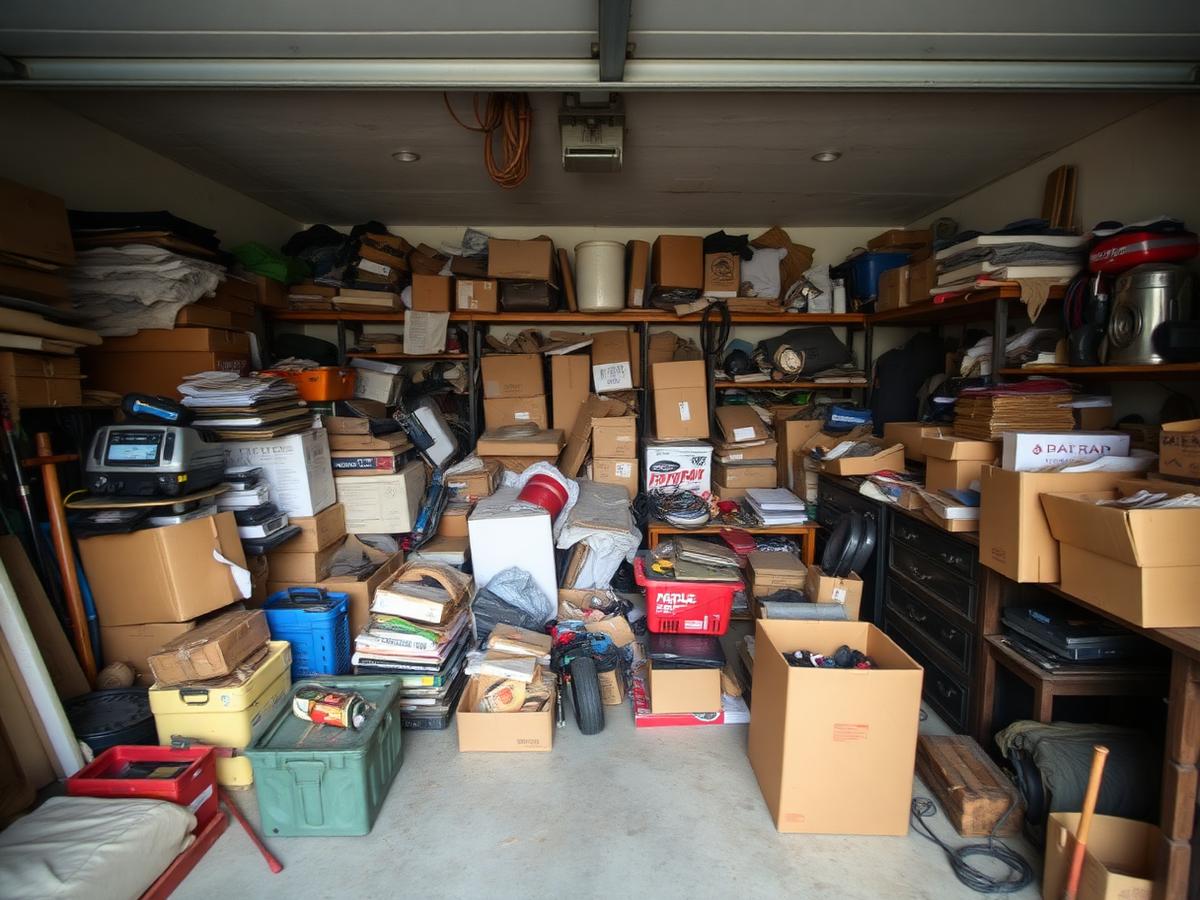 Cluttered garage ready for cleanout